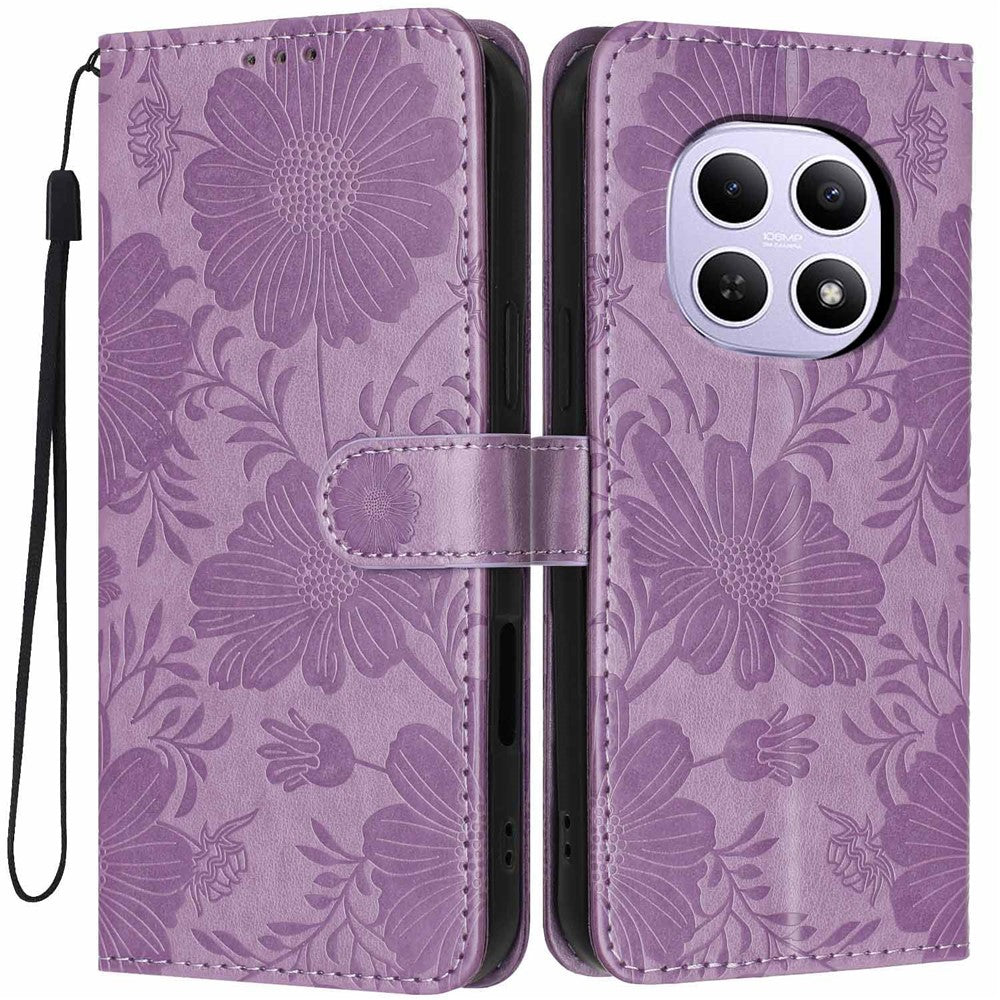 Wallet Case for Xiaomi Redmi Note 15 4G (Global)  /  Note 15 5G (Global) Imprint Floral PU Leather Stand Flip Phone Cover with Wrist Strap