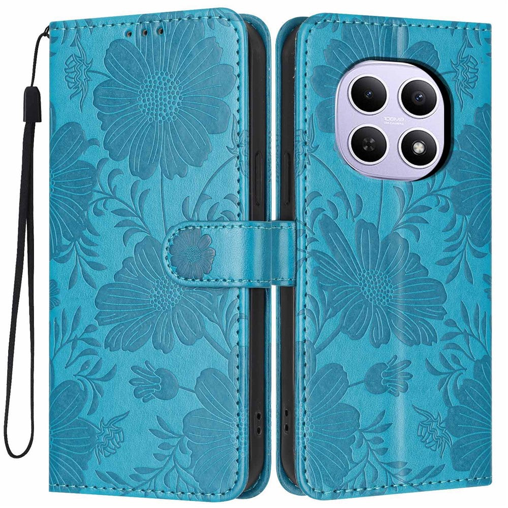 Wallet Case for Xiaomi Redmi Note 15 4G (Global)  /  Note 15 5G (Global) Imprint Floral PU Leather Stand Flip Phone Cover with Wrist Strap