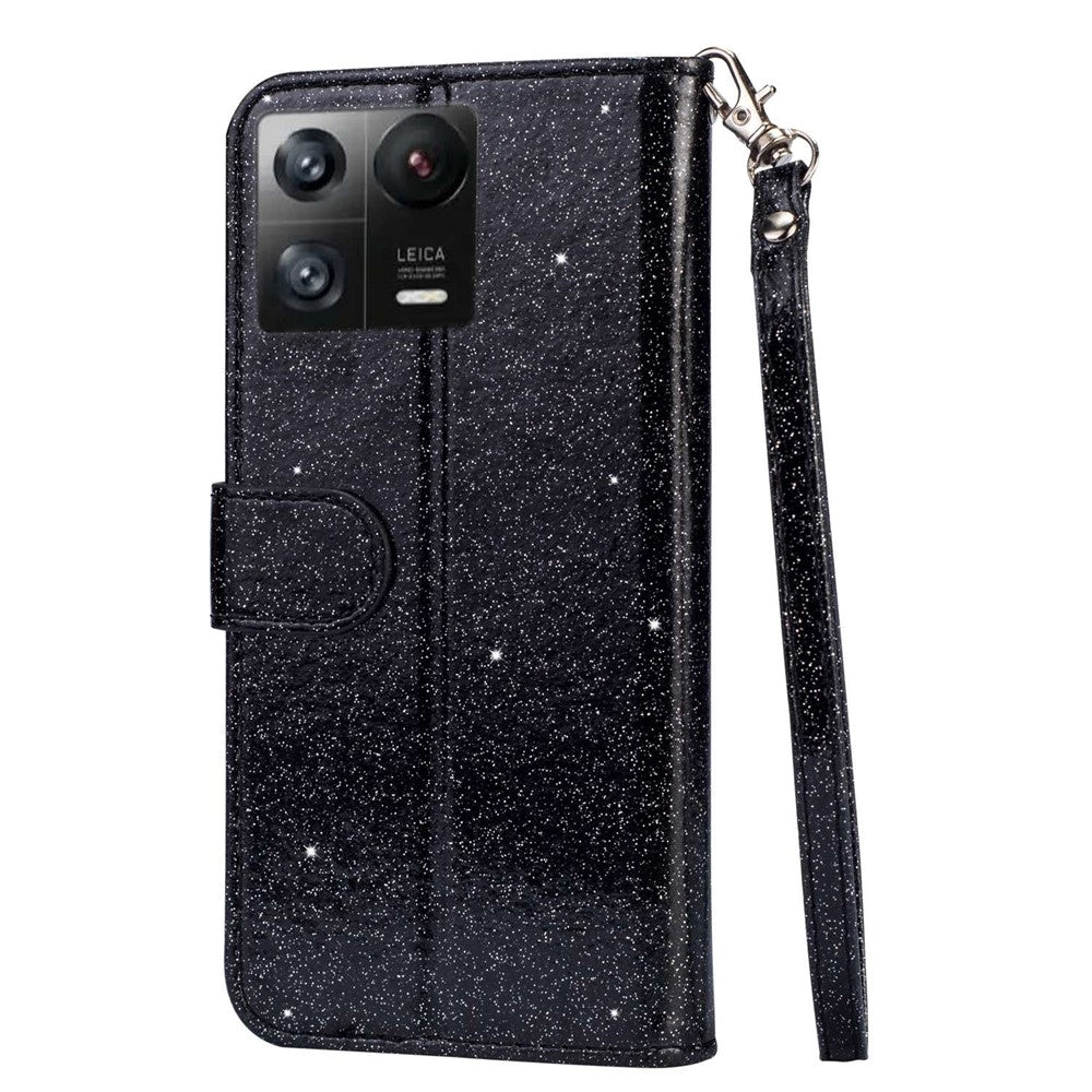 For Xiaomi 13 Pro 5G Zipper Pocket Glittery Sequins Phone Cover Full Protection PU Leather Wallet Stand Case