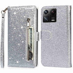 For Xiaomi 13 Pro 5G Zipper Pocket Glittery Sequins Phone Cover Full Protection PU Leather Wallet Stand Case