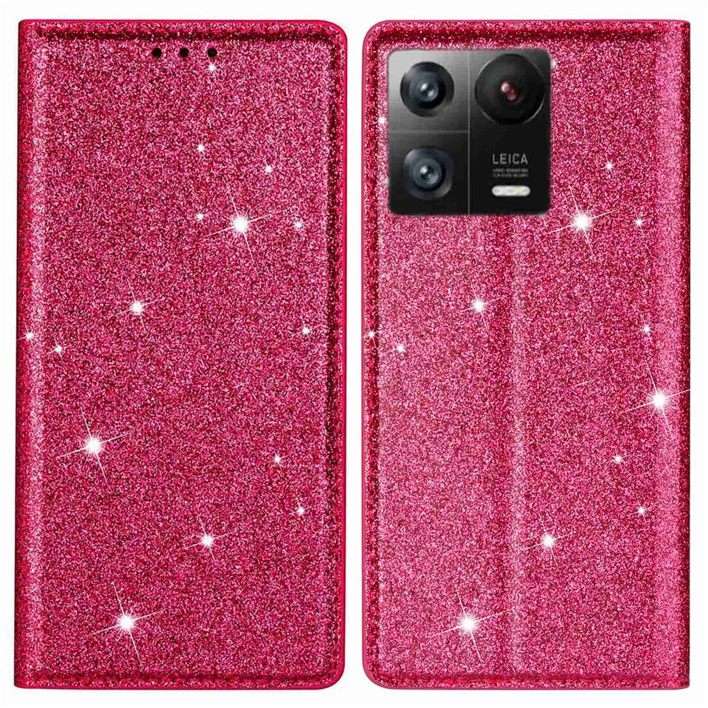 Xiaomi 13 Slim Korthållare Stativ mobilskal Glitterpuder PU-läder Mobilskal med Magnetisk Autoabsorberande Stängning