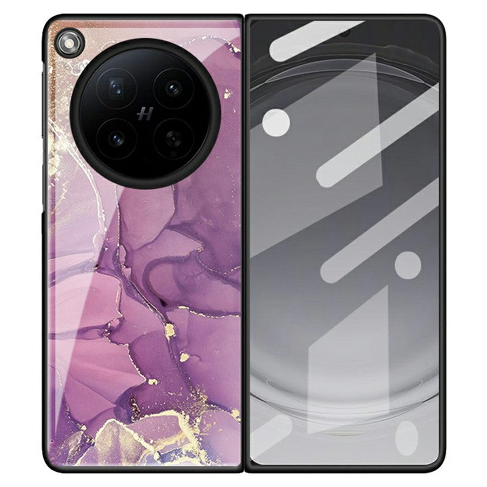 For Oppo Find N6 5G Back Case Marble Pattern Tempered Glass + PC Hybrid Phone Cover