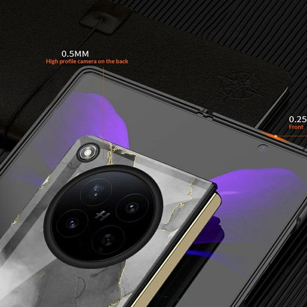 For Oppo Find N6 5G Back Case Marble Pattern Tempered Glass + PC Hybrid Phone Cover