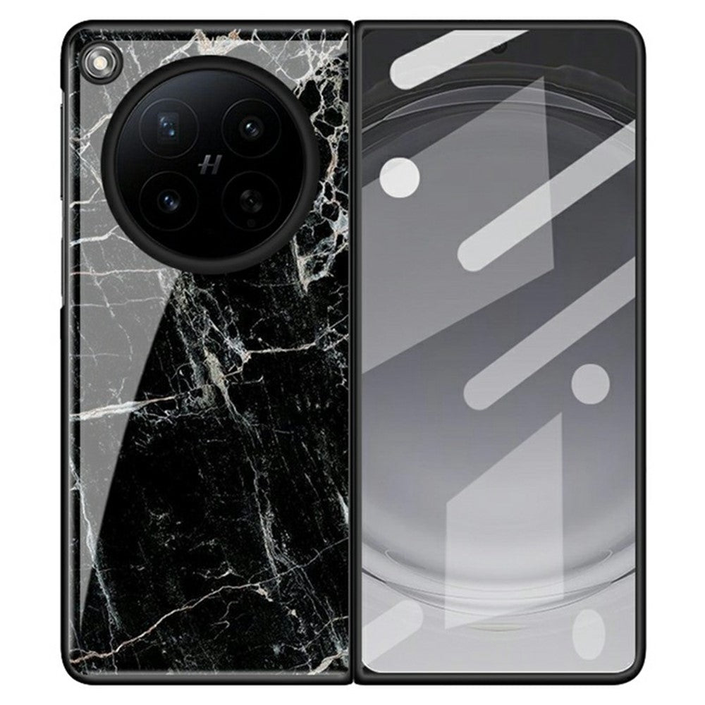 For Oppo Find N6 5G Back Case Marble Pattern Tempered Glass + PC Hybrid Phone Cover