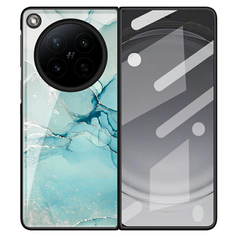 For Oppo Find N6 5G Back Case Marble Pattern Tempered Glass + PC Hybrid Phone Cover