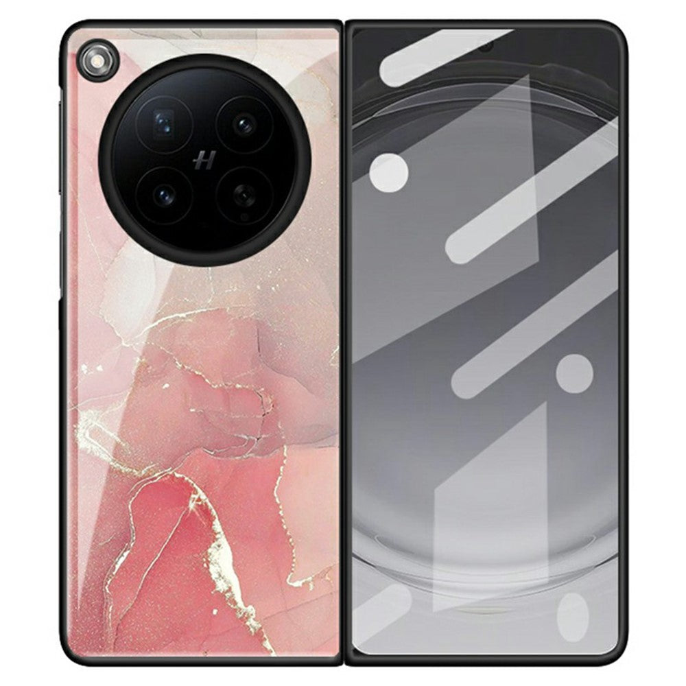 For Oppo Find N6 5G Back Case Marble Pattern Tempered Glass + PC Hybrid Phone Cover