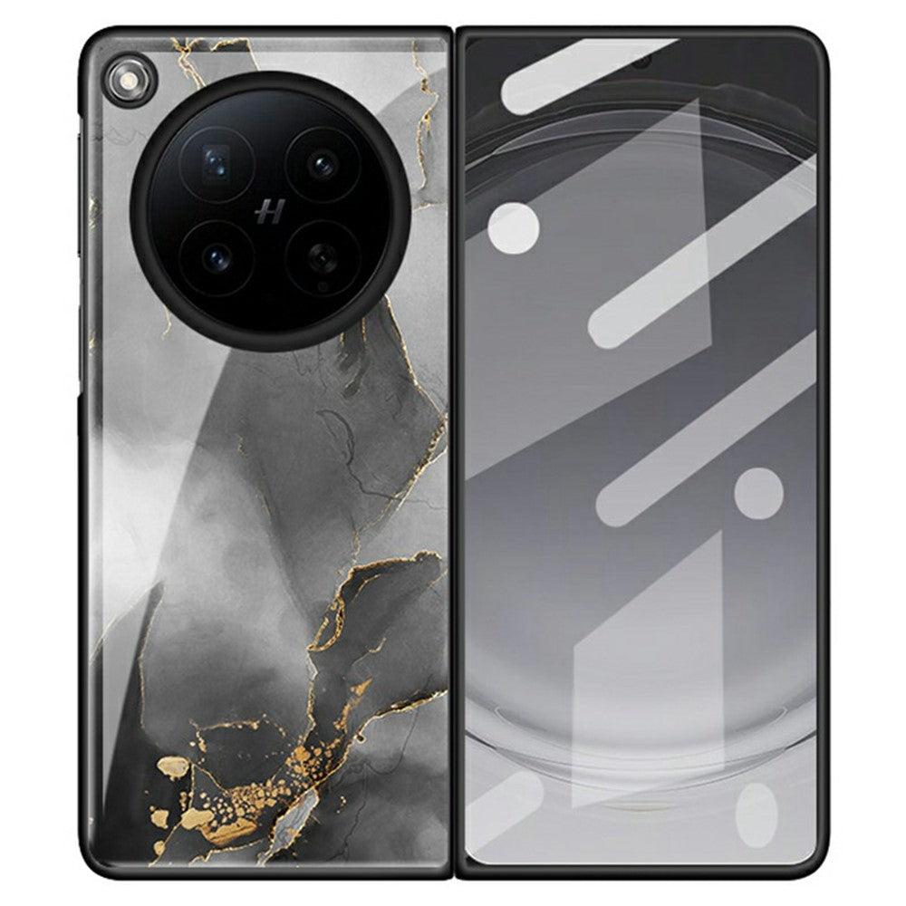 For Oppo Find N6 5G Back Case Marble Pattern Tempered Glass + PC Hybrid Phone Cover