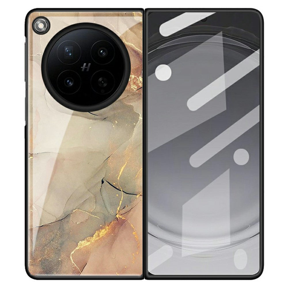 For Oppo Find N6 5G Back Case Marble Pattern Tempered Glass + PC Hybrid Phone Cover