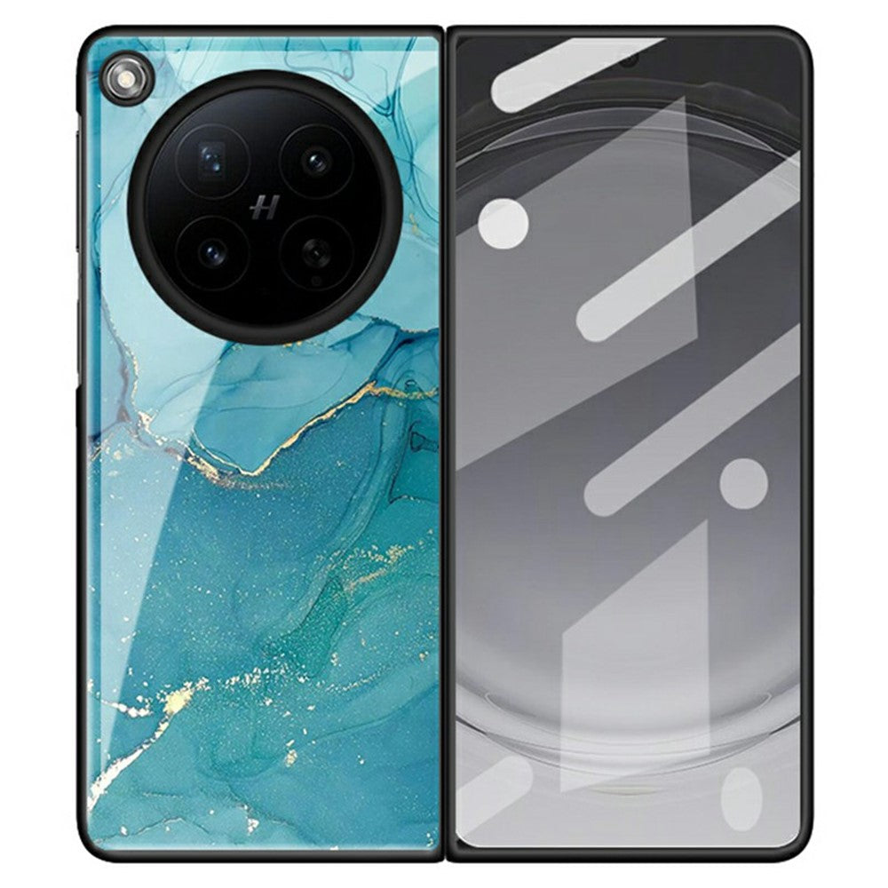 For Oppo Find N6 5G Back Case Marble Pattern Tempered Glass + PC Hybrid Phone Cover