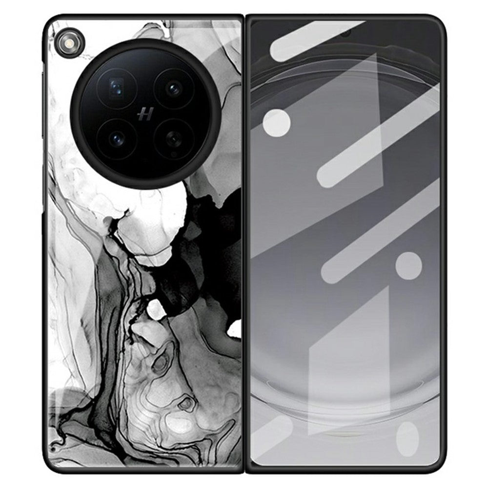For Oppo Find N6 5G Back Case Marble Pattern Tempered Glass + PC Hybrid Phone Cover