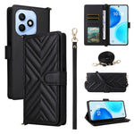For Honor X8d 4G Leather Case Stand Wallet Phone Cover with Shoulder  /  Wrist Strap