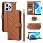 For Honor X8d 4G Leather Case Stand Wallet Phone Cover with Shoulder  /  Wrist Strap