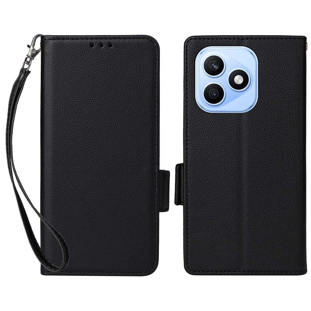For Honor X8d 4G Litchi Texture Wallet Leather Phone Cover with Wrist Strap