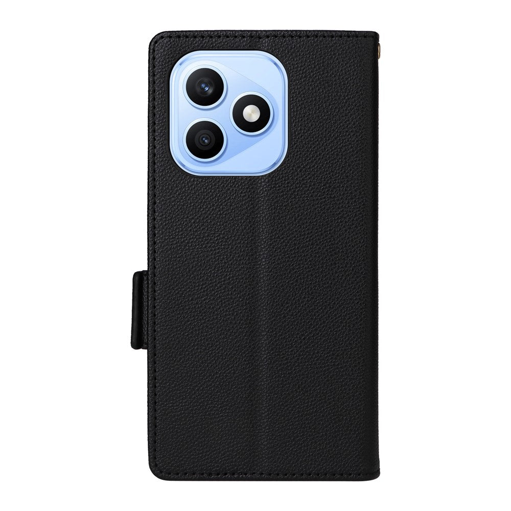 For Honor X8d 4G Litchi Texture Wallet Leather Phone Cover with Wrist Strap