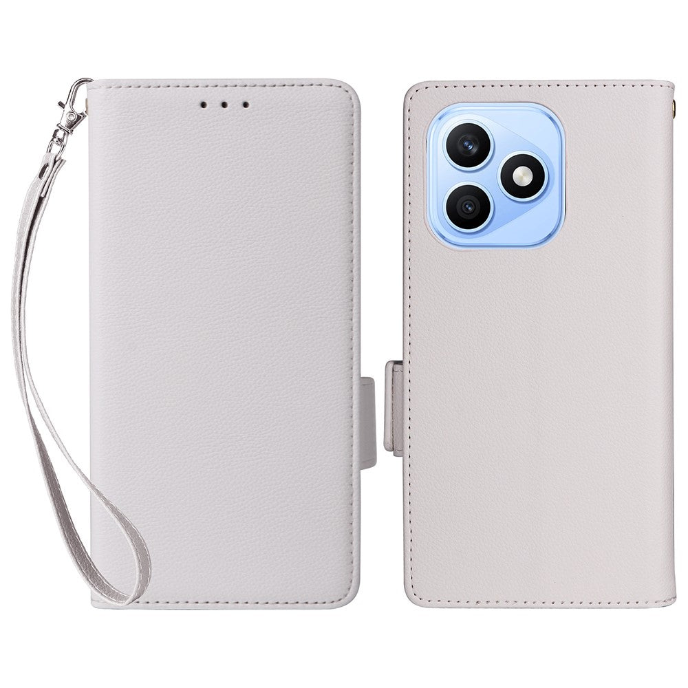 For Honor X8d 4G Litchi Texture Wallet Leather Phone Cover with Wrist Strap