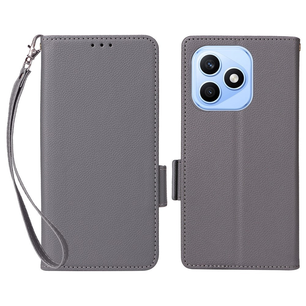 For Honor X8d 4G Litchi Texture Wallet Leather Phone Cover with Wrist Strap