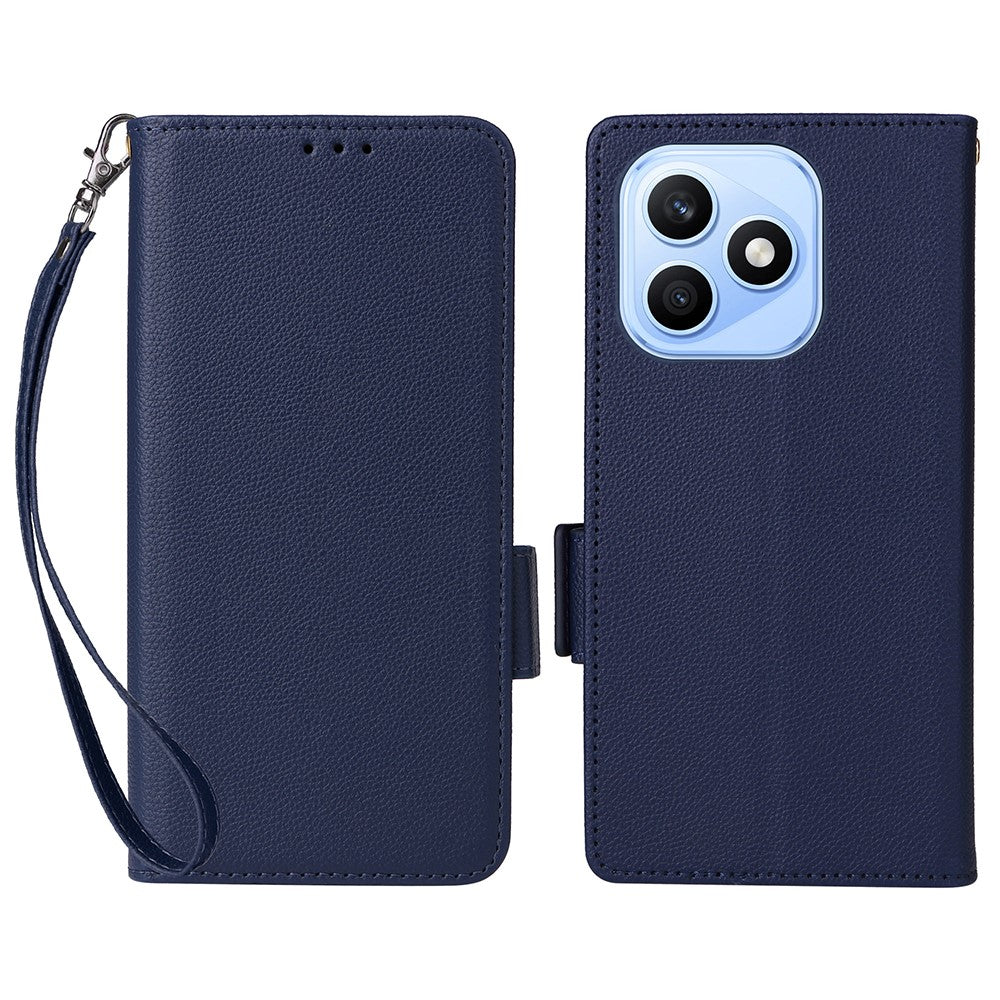 For Honor X8d 4G Litchi Texture Wallet Leather Phone Cover with Wrist Strap
