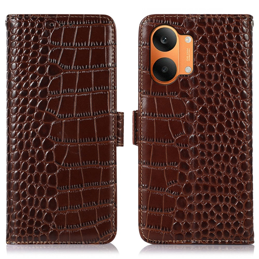 For Xiaomi Redmi Turbo 5 Max 5G Case RFID Blocking Wallet Crocodile Texture Genuine Cow Leather Phone Cover