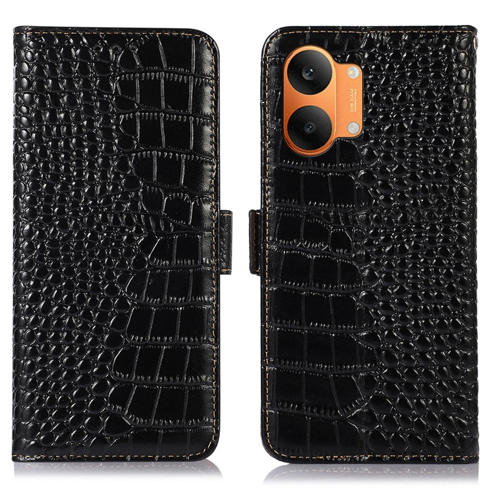 For Xiaomi Redmi Turbo 5 Max 5G Case RFID Blocking Wallet Crocodile Texture Genuine Cow Leather Phone Cover
