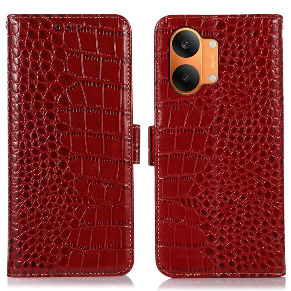 For Xiaomi Redmi Turbo 5 Max 5G Case RFID Blocking Wallet Crocodile Texture Genuine Cow Leather Phone Cover
