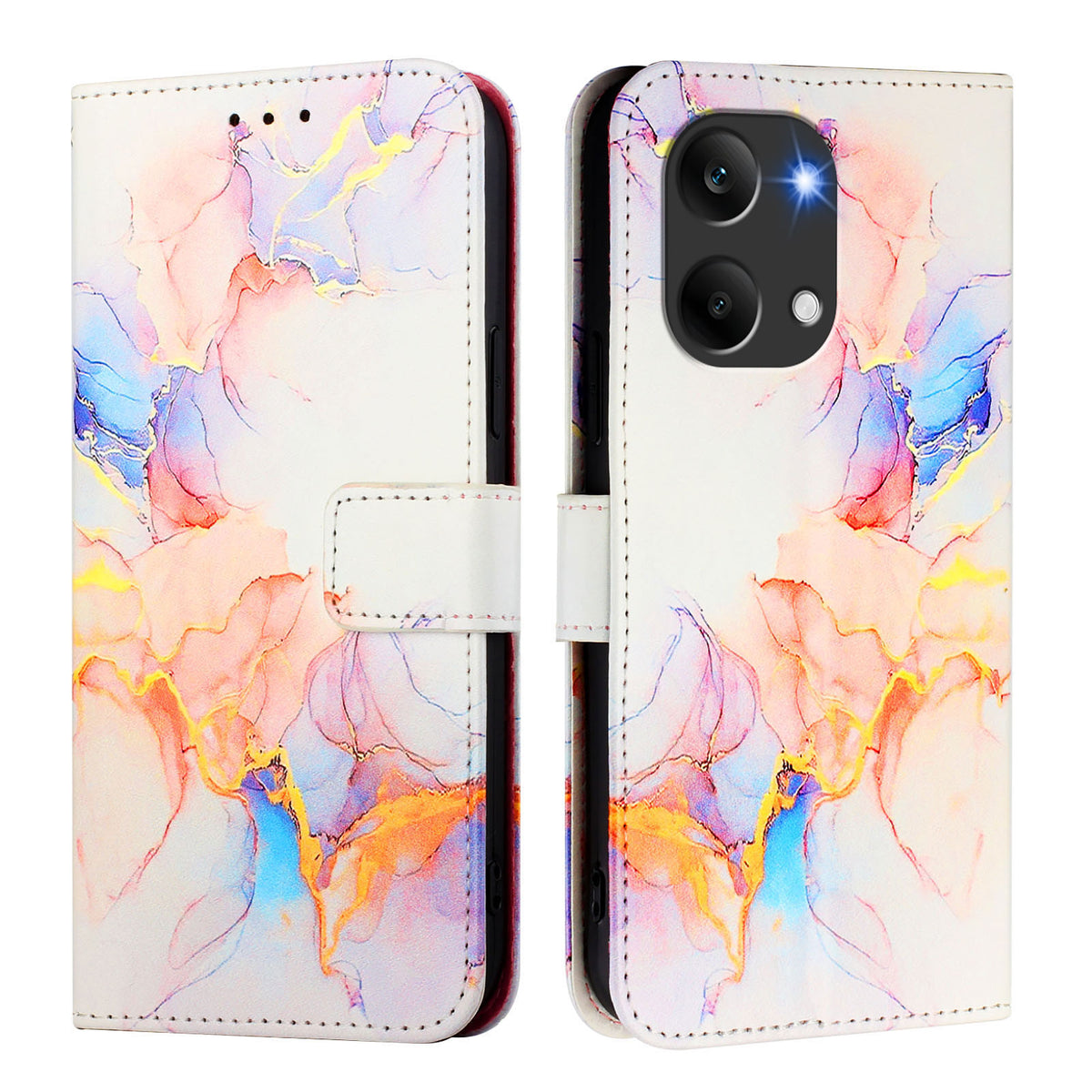 Xiaomi Poco X8 Pro Max 5G / Xiaomi Redmi Turbo 5 Max 5G-skal med rem marmormönster lädermobilskal korthållare