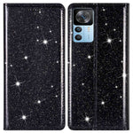 Xiaomi 12T 5G / 12T Pro 5G / Redmi K50 Ultra 5G Korthållardesign Slim Stativ Mobilskal Glitterpuder PU-läder Mobilskal med Magnetisk Autoabsorberande Stängning