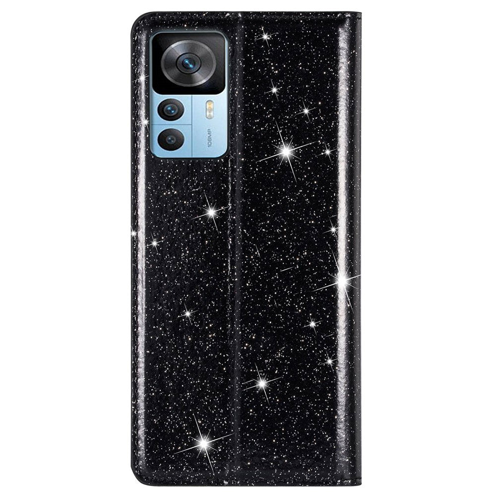 Xiaomi 12T 5G / 12T Pro 5G / Redmi K50 Ultra 5G Korthållardesign Slim Stativ Mobilskal Glitterpuder PU-läder Mobilskal med Magnetisk Autoabsorberande Stängning