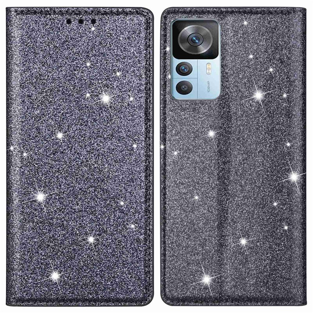 For Xiaomi 12T 5G / 12T Pro 5G / Redmi K50 Ultra 5G Card Holder Design Slim Stand Phone Cover Glitter Powder PU Leather Cell Phone Case with Magnetic Auto-absorbed Closure