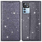 Xiaomi 12T 5G / 12T Pro 5G / Redmi K50 Ultra 5G Korthållardesign Slim Stativ Mobilskal Glitterpuder PU-läder Mobilskal med Magnetisk Autoabsorberande Stängning