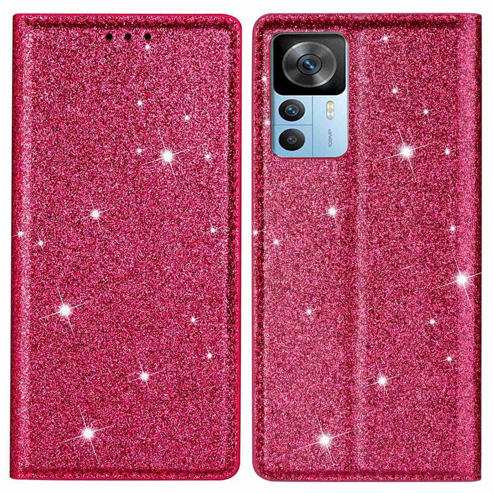 For Xiaomi 12T 5G / 12T Pro 5G / Redmi K50 Ultra 5G Card Holder Design Slim Stand Phone Cover Glitter Powder PU Leather Cell Phone Case with Magnetic Auto-absorbed Closure