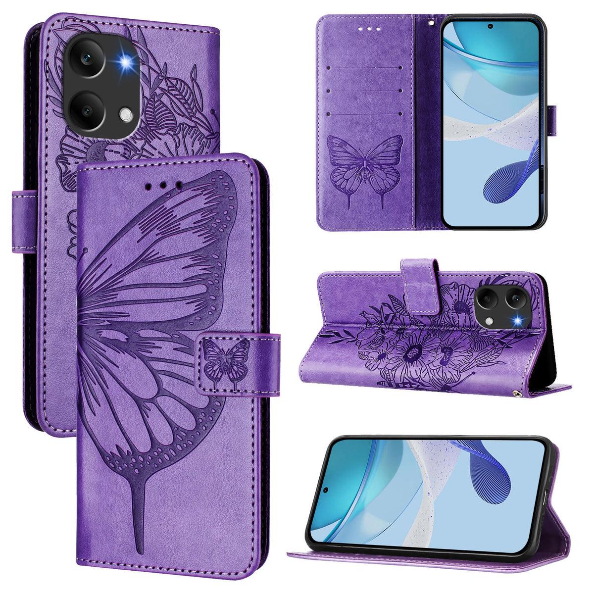 For Xiaomi Poco X8 Pro Max 5G / Xiaomi Redmi Turbo 5 Max 5G Wallet Case with Wrist Strap Butterfly Imprint Leather Phone Cover