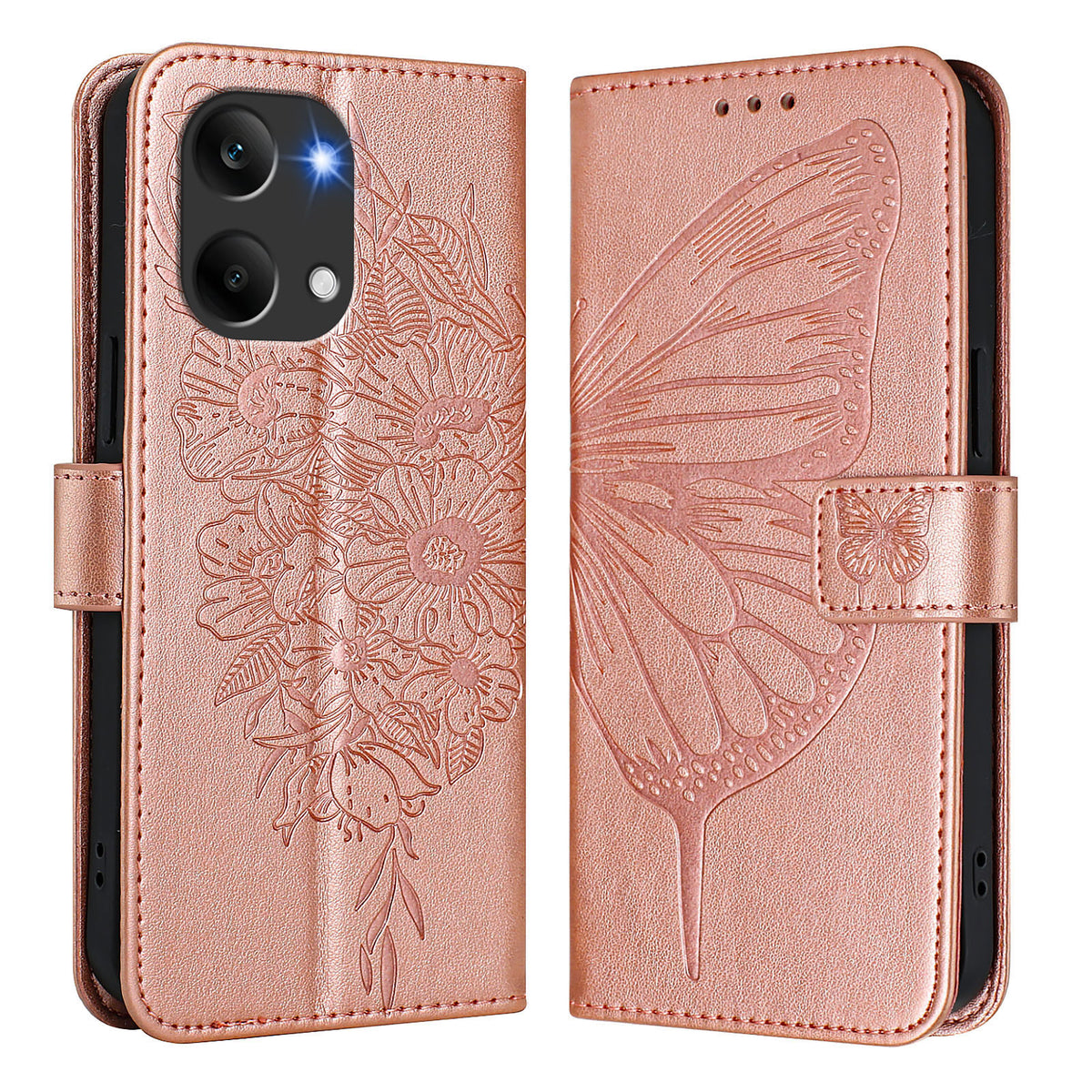 For Xiaomi Poco X8 Pro Max 5G / Xiaomi Redmi Turbo 5 Max 5G Wallet Case with Wrist Strap Butterfly Imprint Leather Phone Cover