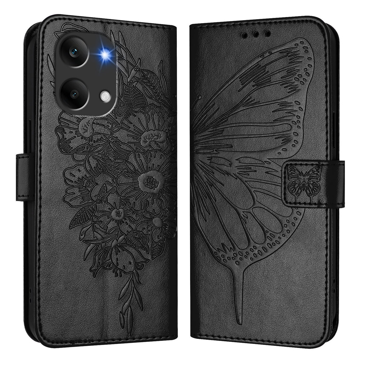 For Xiaomi Poco X8 Pro Max 5G / Xiaomi Redmi Turbo 5 Max 5G Wallet Case with Wrist Strap Butterfly Imprint Leather Phone Cover