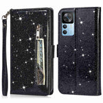 Xiaomi 12T 5G / 12T Pro 5G / Redmi K50 Ultra 5G Dragkedja Fickficka Glittrigt PU-läder Stötsäkert Fodral Magnetiskt Spänne Flip mobil Plånbok Stativfodral