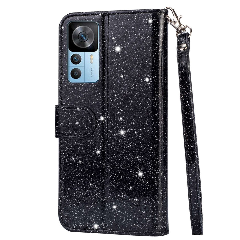 Xiaomi 12T 5G / 12T Pro 5G / Redmi K50 Ultra 5G Dragkedja Fickficka Glittrigt PU-läder Stötsäkert Fodral Magnetiskt Spänne Flip mobil Plånbok Stativfodral