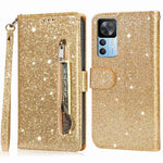 Xiaomi 12T 5G / 12T Pro 5G / Redmi K50 Ultra 5G Dragkedja Fickficka Glittrigt PU-läder Stötsäkert Fodral Magnetiskt Spänne Flip mobil Plånbok Stativfodral