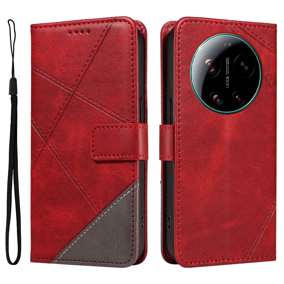 For Xiaomi 17 Ultra 5G Leather Case Geometric Line Design Wallet Phone Cover with Wrist Strap