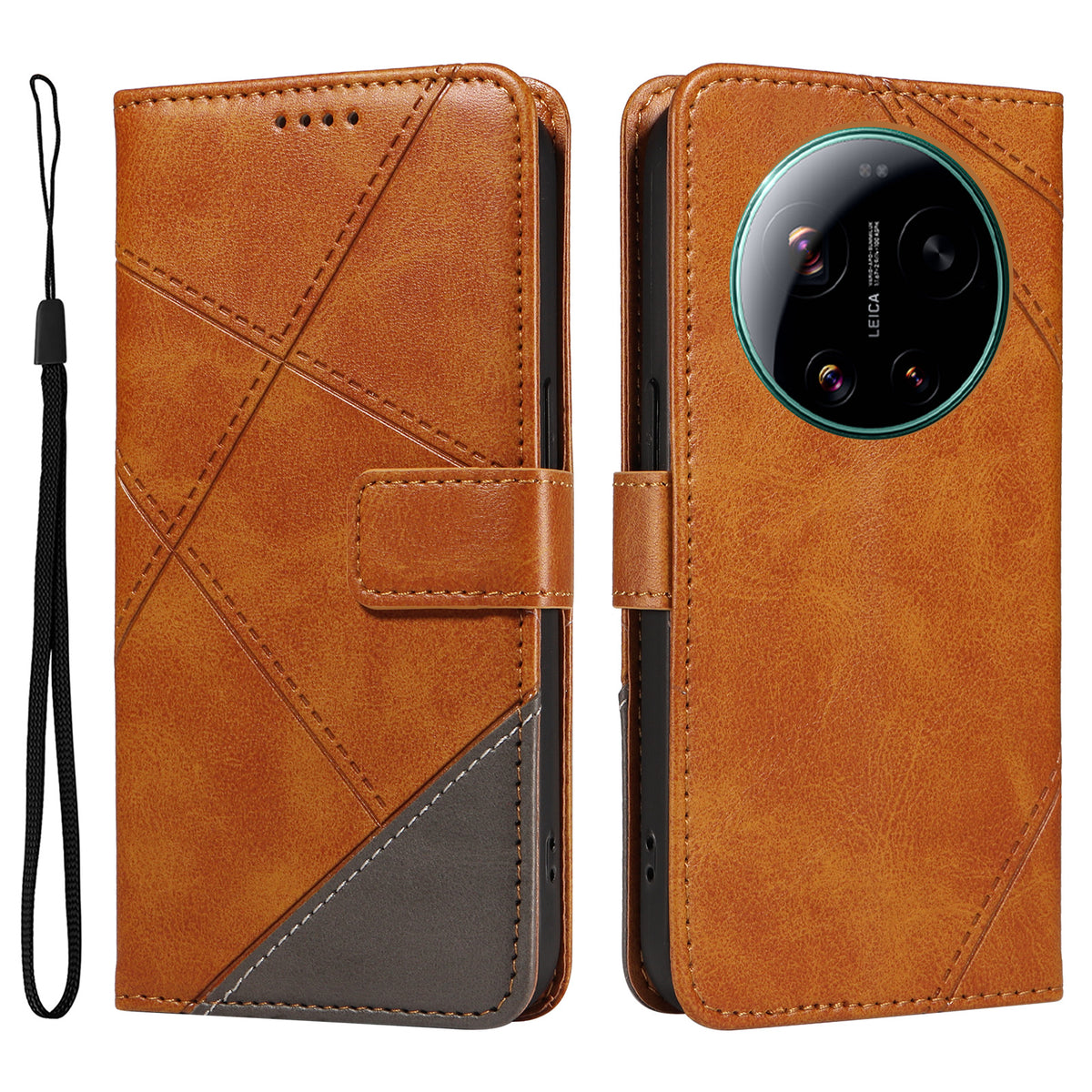For Xiaomi 17 Ultra 5G Leather Case Geometric Line Design Wallet Phone Cover with Wrist Strap