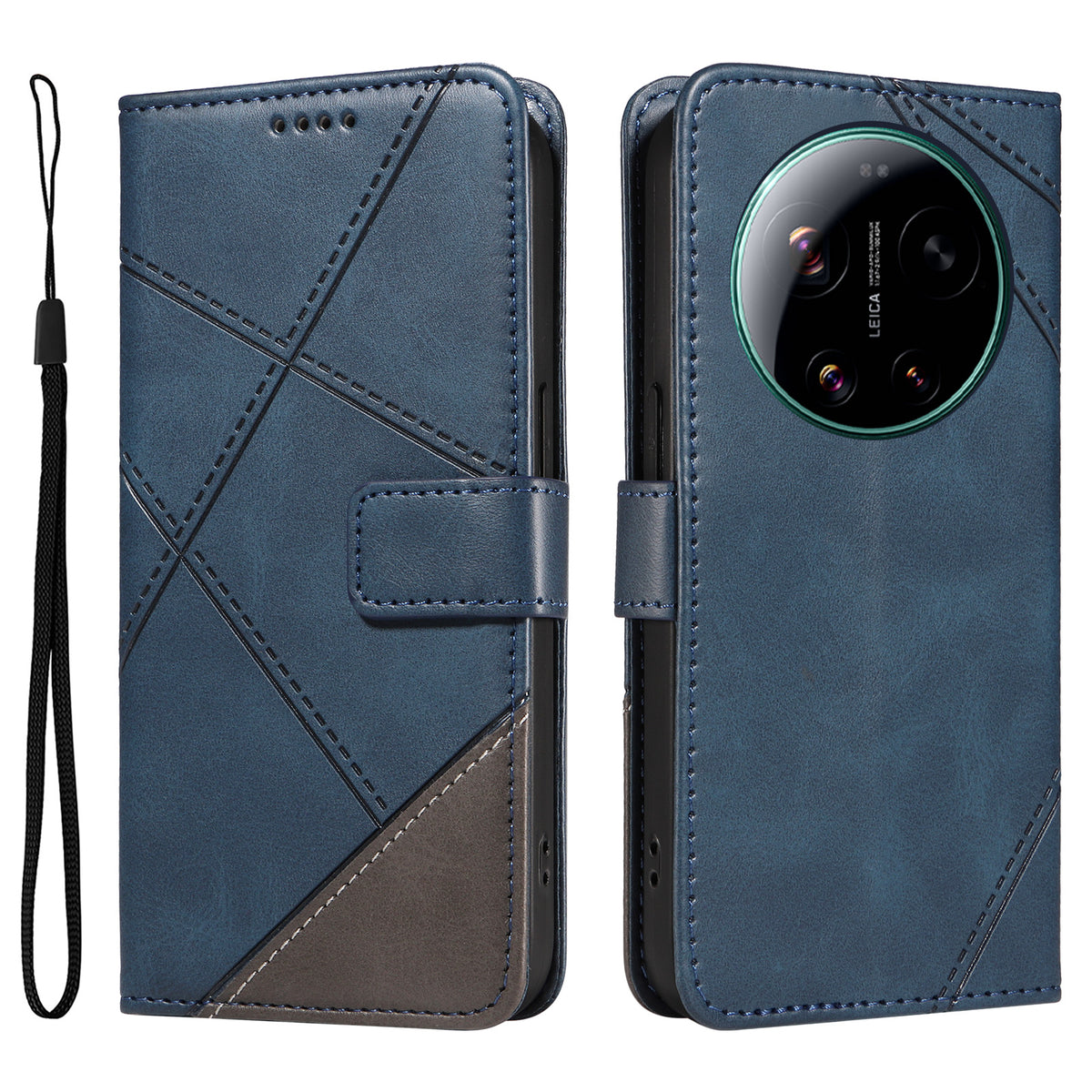 For Xiaomi 17 Ultra 5G Leather Case Geometric Line Design Wallet Phone Cover with Wrist Strap