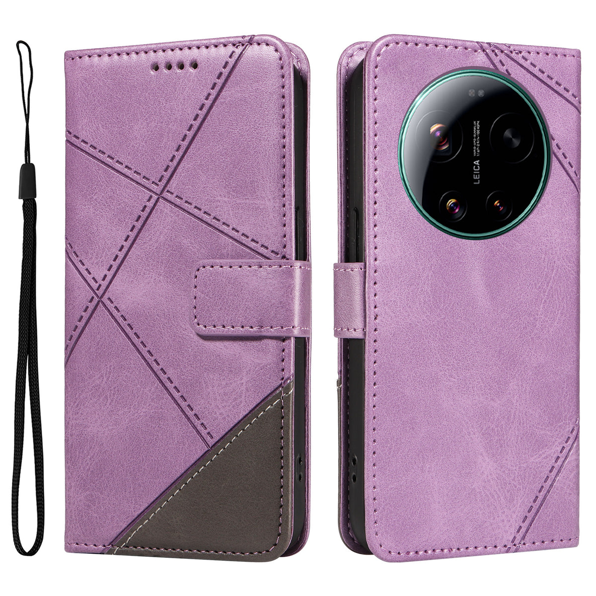 For Xiaomi 17 Ultra 5G Leather Case Geometric Line Design Wallet Phone Cover with Wrist Strap
