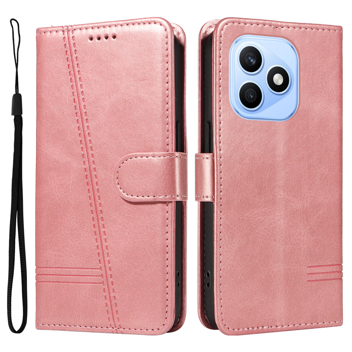 For Honor X8d 4G Wallet Case T-Shape Lines Leather Phone Cover Stand
