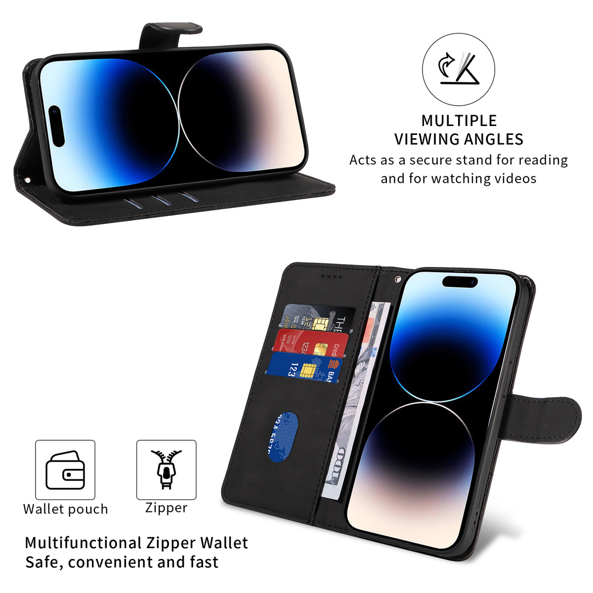 For Honor X8d 4G Wallet Case Leather Phone Cover Stand with Curved Line Design