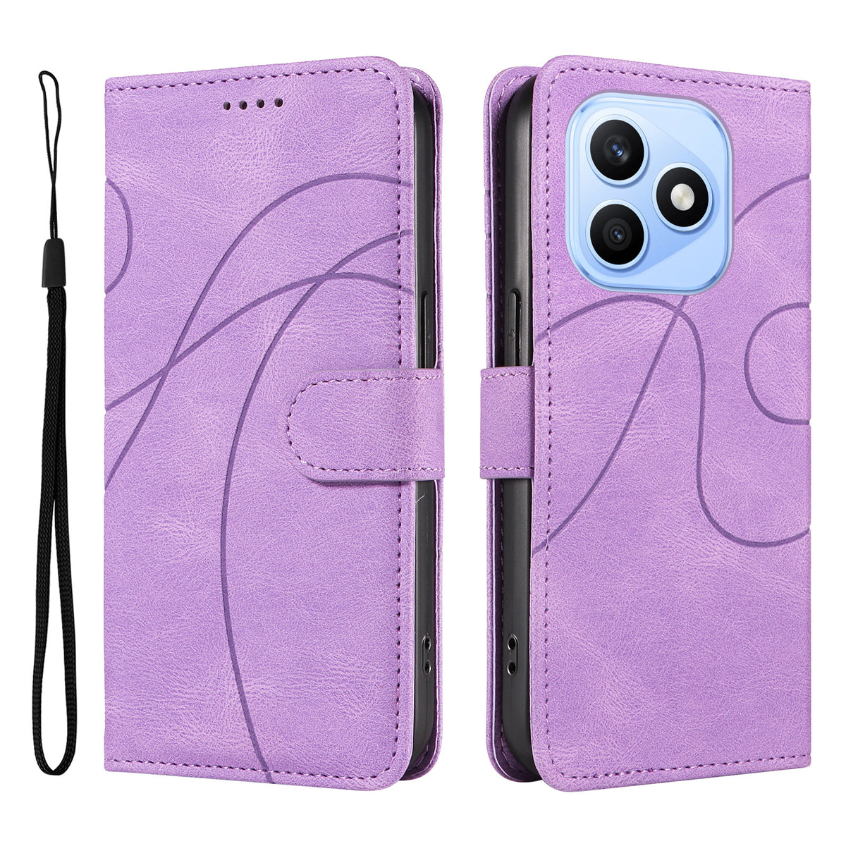For Honor X8d 4G Wallet Case Leather Phone Cover Stand with Curved Line Design