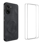 WANLONFENG För OnePlus Ace 5 Racing 5G / OnePlus Nord CE5 5G SD-serien Magnetiskt skal Nappatextur PC TPU mobilskal med 2 st. skärmfilm