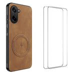 WANLONFENG För OnePlus Ace 5 Racing 5G / OnePlus Nord CE5 5G SD-serien Magnetiskt skal Nappatextur PC TPU mobilskal med 2 st. skärmfilm