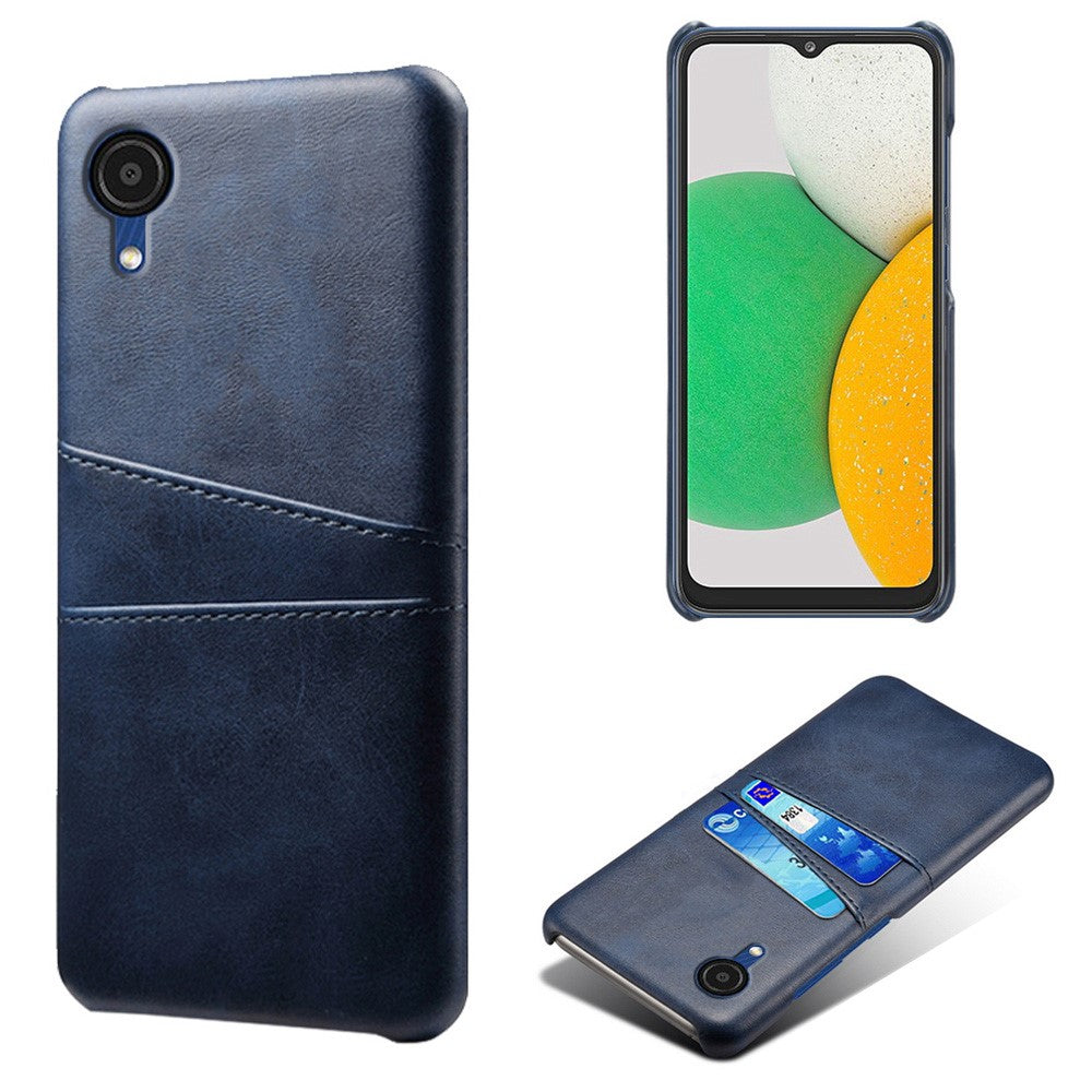 For Samsung Galaxy A23e Dual Card Slots Back Cover Anti-scratch PU Leather Coated Hard PC Protective Case