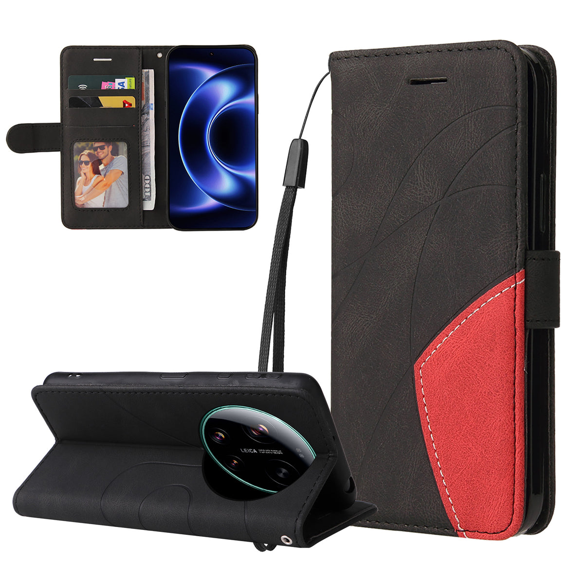 For Xiaomi 17 Ultra 5G Leather Phone Case Stand Wallet with Bi-colour Splicing Design