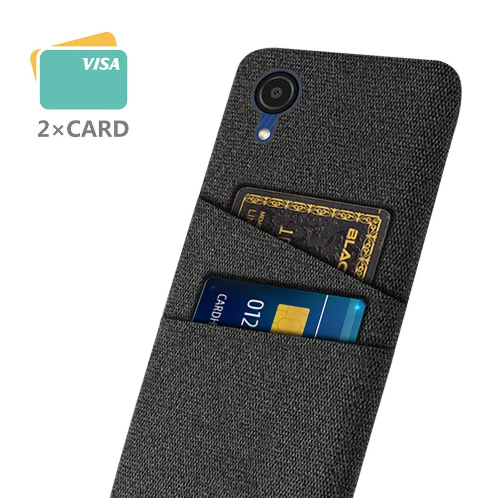 For Samsung Galaxy A23e Cloth Texture Dual Card Slots Phone Back Case Hard PC Drop-proof Cover