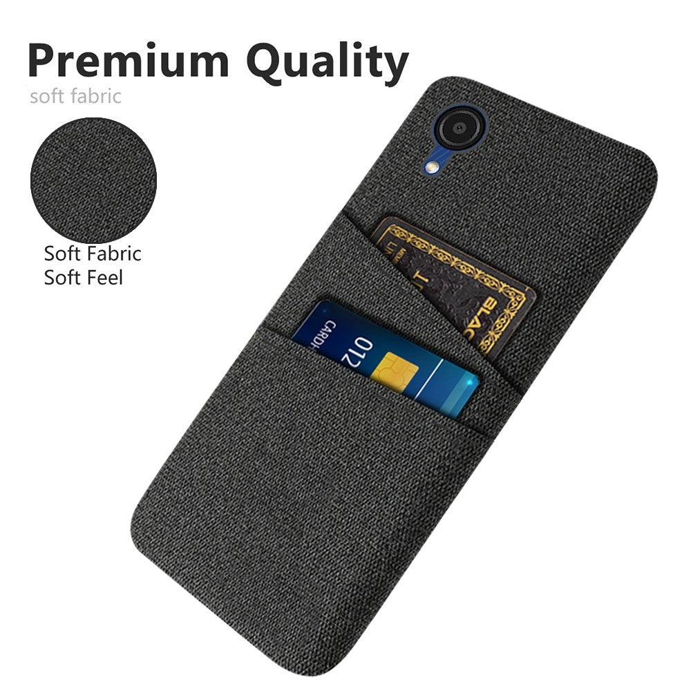 For Samsung Galaxy A23e Cloth Texture Dual Card Slots Phone Back Case Hard PC Drop-proof Cover