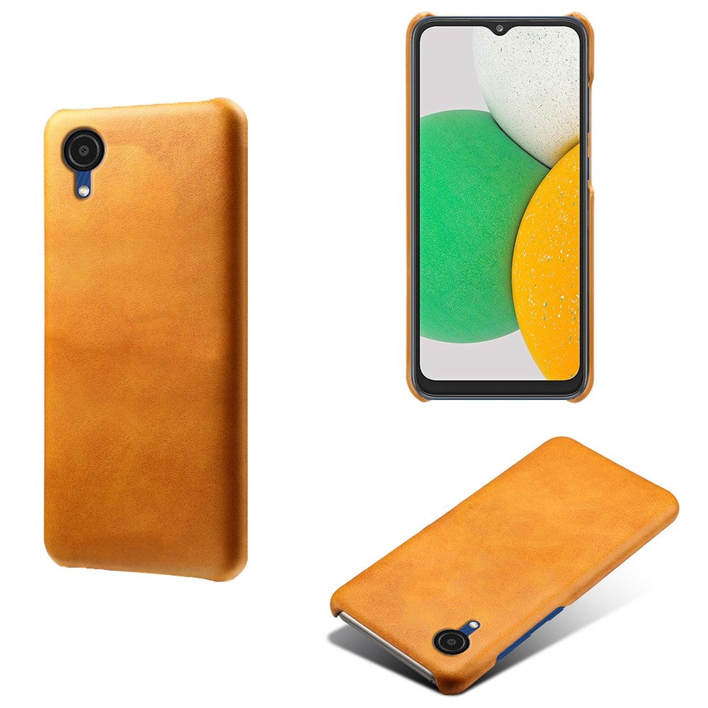 For Samsung Galaxy A23e Calf Textured PU Leather Coated PC Protective Cover Shockproof Phone Back Case